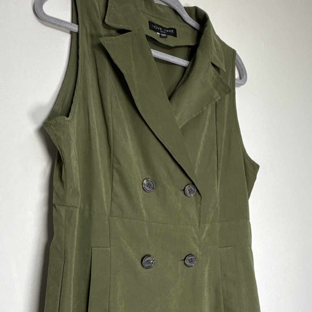 Love Tree Green Solid Shirt Dress L Collared Button Front Pockets Knee Twill - Picture 4 of 11